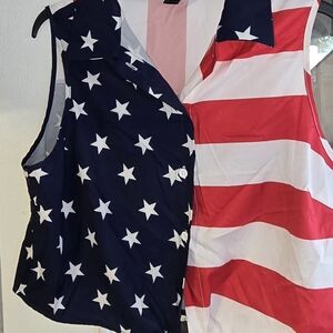 SHEIN Navy and Red Star Stripe Sleeveless Blouse